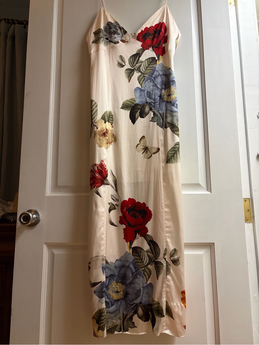 Alice + Olivia Ivory Slip Midi Dress with Red, Blue & Yellow Floral Print - Picture 8 of 8